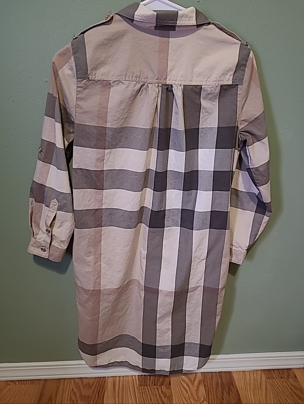 Burberry Checkered Beige Cotton Shirt Dress No Belt Size 2 - Picture 12 of 16